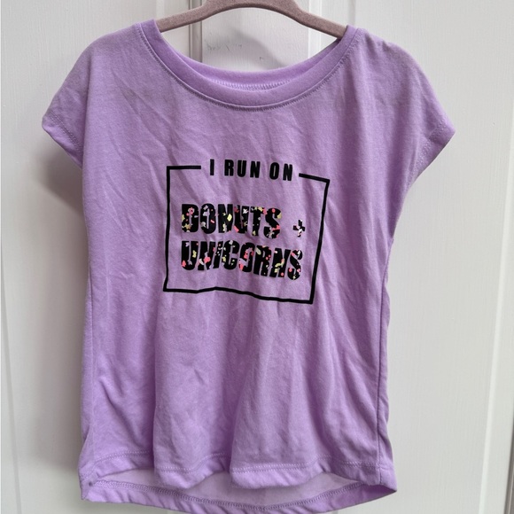 Okie Dokie 3T Purple Girls Short Sleeve Tee Shirt Top I Run on Donuts & Unicorns - Picture 1 of 6